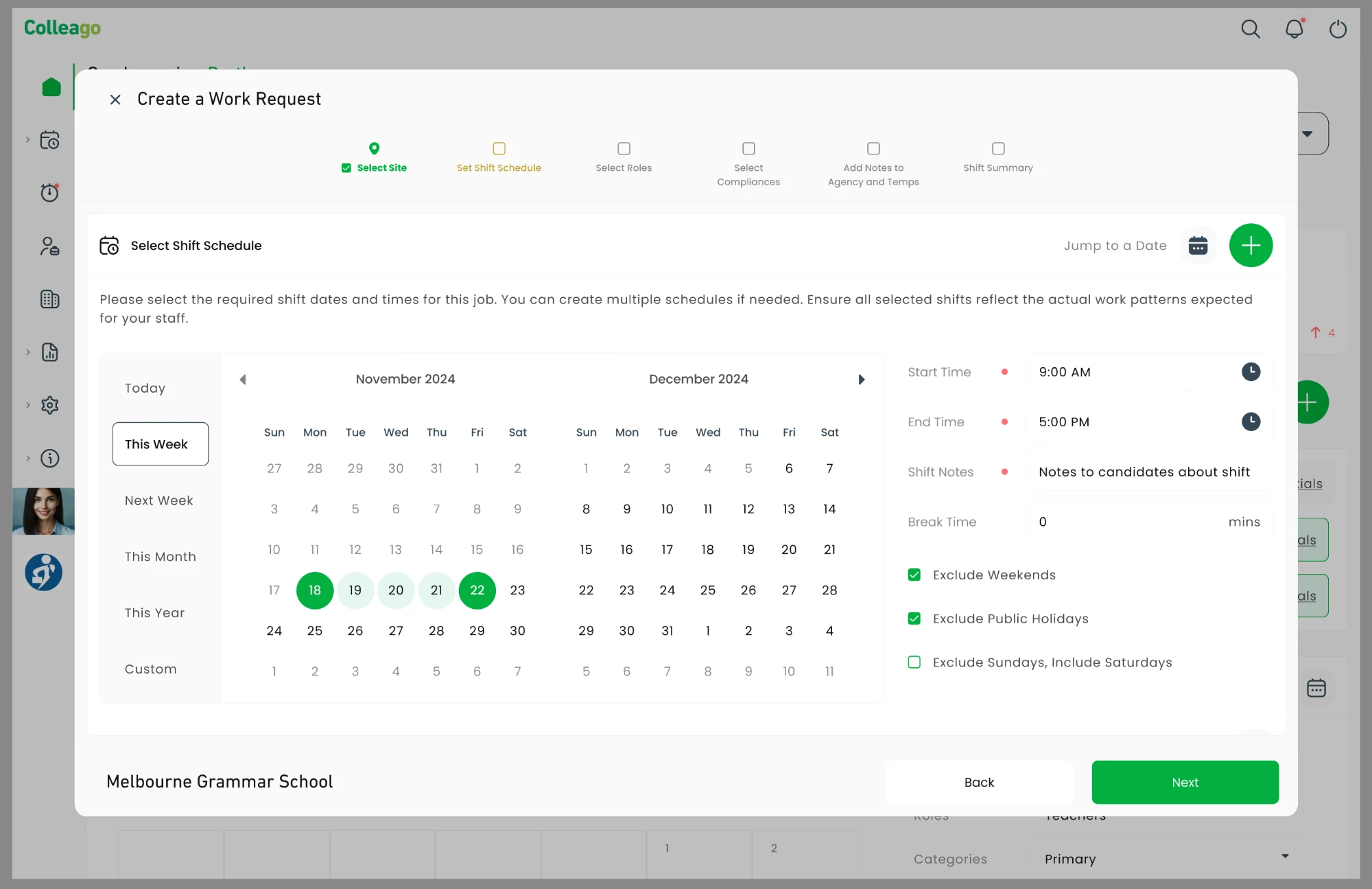 Shift schedule: adding one or more shift patterns to a request