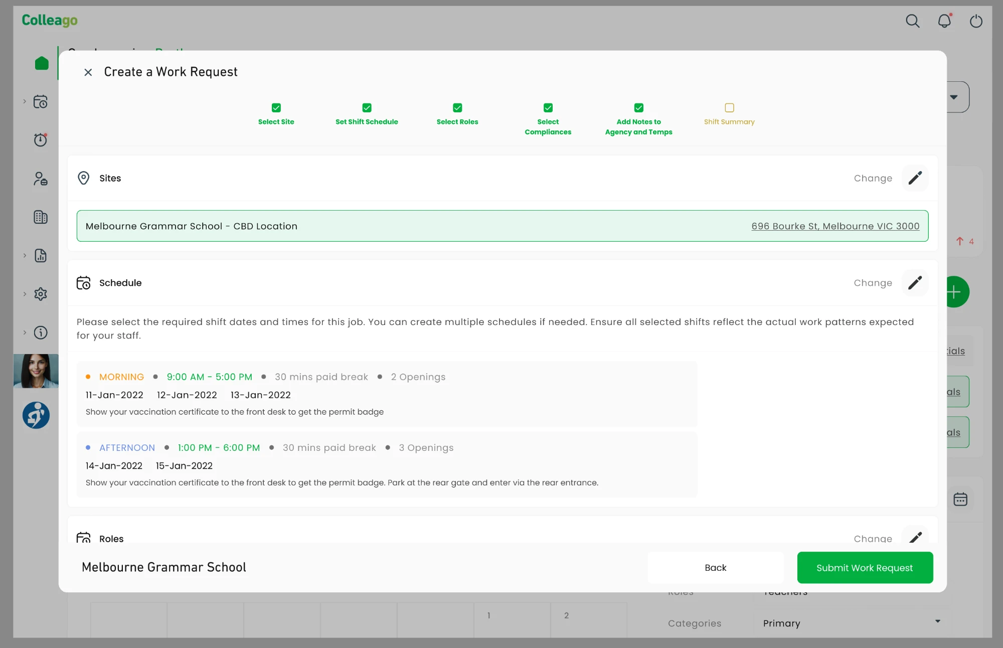 Review and send: a summary of the request before it goes to the agency